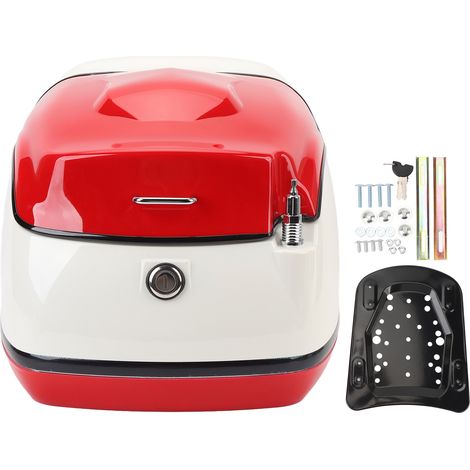 Boîtier supérieur de moto 38l, Look à la mode, résistant à l'eau, coffre spacieux pour vélo électrique et Scooter, rouge et blanc (1/5)