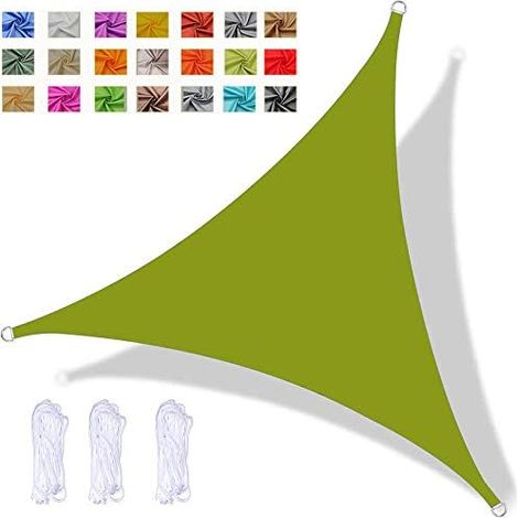 Voile D'ombrage Triangulaire, Store Pare-Soleil étanche, Protection UV, pour Jardin Extérieur Terrasse Cour, avec Corde (3x3x3m,Vert Jaunâtre) (1/5)