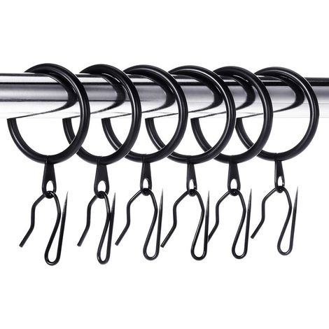 30 Stück Metall-Aufhängeringe und 30 Stück Stifthaken für Fenstergardinen, 30 mm Innendurchmesser (Schwarz) (1/5)