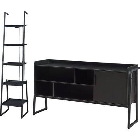 Ensemble de 2 meubles avec meuble TV et étagère échelle noir (1/5)