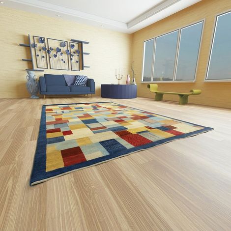 Tapis Loribaft Tapis Awaro - Tapis en laine - 300x200cm, Rectangular - 92% Laine vierge, 8% Soie - Noué main - Bleu