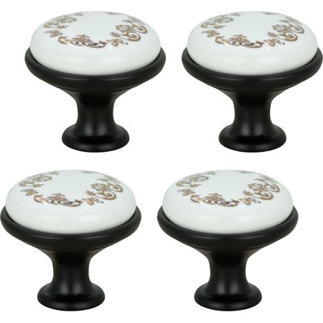 pomelli rotondi per mobili neri con ceramica e motivo retrò (1/5)