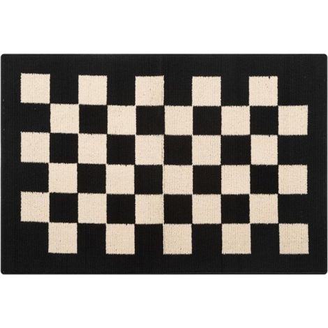 Tappetino d'ingresso antiscivolo a scacchi - 50 x 80 cm - Adatto per ingressi interni ed esterni, balconi, corridoi e aree per animali domestici - Nero