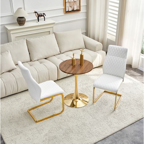 Set tavolo e sedie rotondo 60 cm, MDF effetto noce, 2 sedie bianche DESVIAE (1/5)