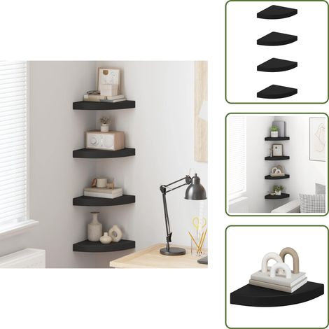 Scaffali per decorazioni - vidaXL Scaffali Angolari a Parete 4 pz Neri 25x25x3,8 cm in MDF - Scaffali per premi