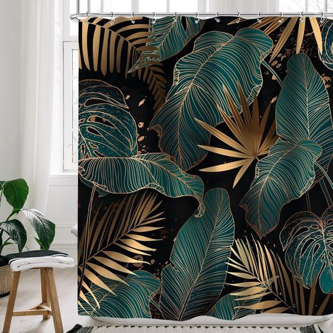 Rideau De Douche - Polyester - Motif Tropical Feuilles De Palmier - 152 X 183 Cm - Pour Salle De Bain - 1 Pièce (1/4)