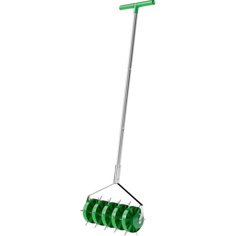 Rolling Lawn Aerator, Manual Grass Spike Roller, Heavy Duty Garden Aerator with 3 Piece Detachable Handle T-bar Grip, Outdoor Garden Lawn Tool, Dark Green (1/5)