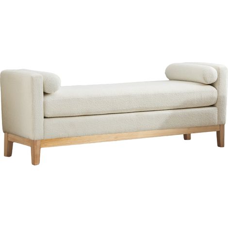 CAIziBanc rembourré élégant avec pieds en bois et 2 coussins, méridienne et pouf pour le pied du lit, chambre, salon, entrée, ivoire