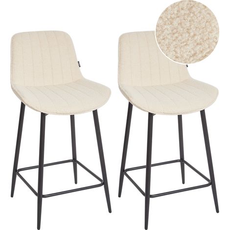 Conjunto de 2 sillas de bar de bouclé patas de acero negro sin reposabrazos comedor beige claro Dubrovnik