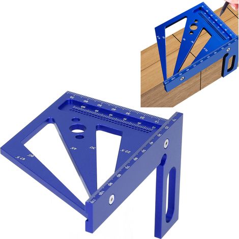 Zimmermannswinkel der vierten Generation, Dreieckslineal, Winkel aus Aluminiumlegierung, rechtwinkliges Markierungslineal, Lochlineal, Messschablone (blau). (1/5)