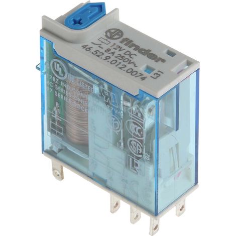Relais miniature 2RT 8A 12V DC, indicateur mécanique + bouton test + double LED