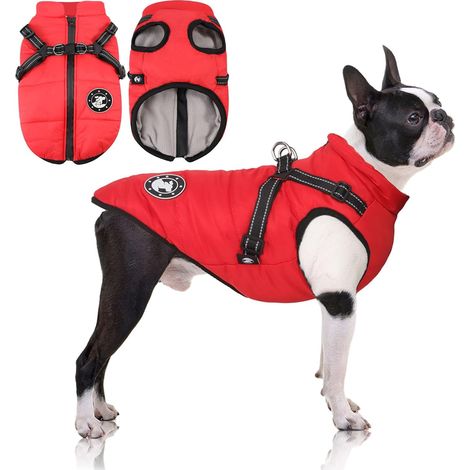 Cappotto invernale impermeabile per cani caldo con imbracatura Giacca impermeabile per cani di piccola, media e grande taglia Lavabile in lavatrice Design a strisce riflettenti (1/5)