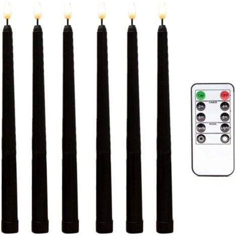 6 Pièces Séries Bougies Coniques Noires Sans Flamme Scintillantes avec Minuterie à Distance à 10 Touches, XU, Bougies de Fenêtre de Chandeliers à Led à Piles - (1/4)