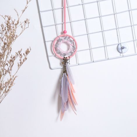 Handgefertigter Feder-Wandbehang für den Autorückspiegel (rosa)