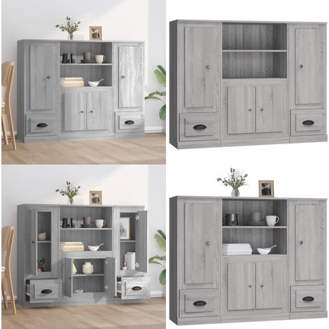 Aparador alto 3 piezas madera contrachapada gris Sonoma - Aparador de madera - Aparador gris Sonoma