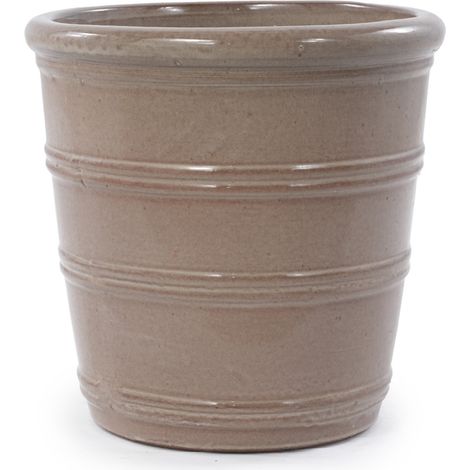 Maceta de cerámica Ø 32 cm taupe brillante con ranuras horizontales (1/5)