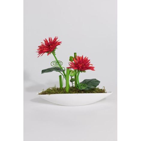 Composition Coupe Gerberas Artificiels vase porcelaine H 26 CM - dimhaut: H 26 cm - couleur: Rouge-noir - div: C