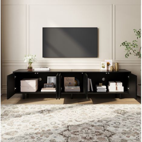 Mueble TV bajo 180 x 38 x 45 cm con 5 puertas, pasa-cables, negro DESVIAE (1/5)