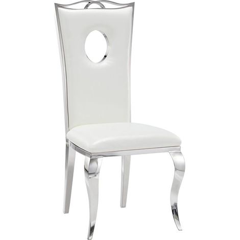 Lot de 4 Chaises baroque ROYAL Chrome Simili BLANC (1/5)