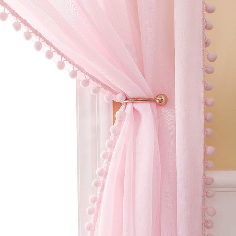 Voilage Pompons Passe Tringle 2p L140 H245 Rose (1/5)