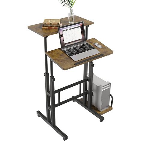 Dripex Bureau Debout réglable en Hauteur 60 x 60 cm avec 4 roulettes - Table pour Ordinateur Portable - Inclinable - pour la Maison, Le Bureau - Marron Vintage + Noir (1/5)