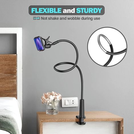 Support de téléphone portable pour lit, support flexible à bras long pour iPhone 16, 15, 14, 13, 12, 11 Pro, XS Max, X et 8 pouces. (1/4)