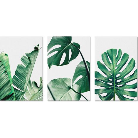 Lot de 3 toiles murales imprimées en forme de feuille de bananier, style moderne, décoration pour la maison et le bureau (1/4)