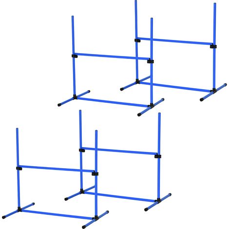 Lot de 4 obstacles d'agility chien avec hauteur réglable et sac de transport, bleu 99x65x94cm