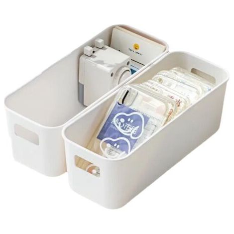 BUNTHAUS Set mit 4 kleinen stapelbaren Aufbewahrungsboxen aus weißem Kunststoff ohne Deckel und Griffen für Büro, Küche, Badezimmer, Schrank (1/5)