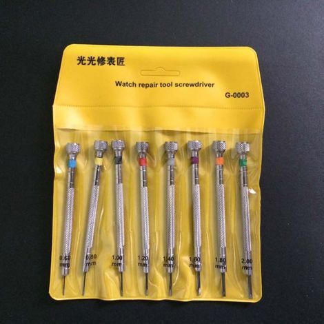 Lot de 8 tournevis plats de précision pour horloger - Outil de réparation de montre et téléphone portable - WT0020 (1/2)