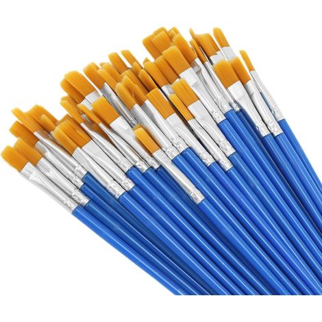 Lot de 60 Pinceaux Plats 7mm - Nylon - Peinture Détail Aquarelle Acrylique (1/5)