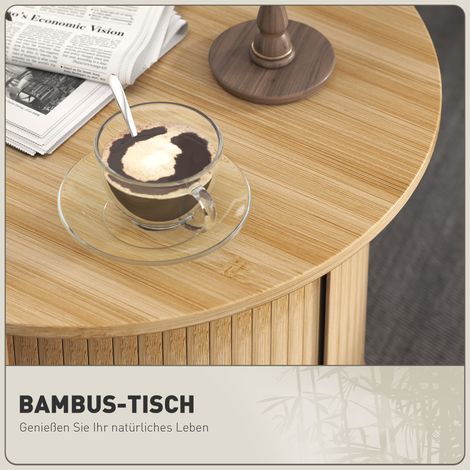 Table basse ronde bambou avec tiroir coulissant, Ø60 x 45 cm, capacité de charge 20 kg, meuble de salon avec espace de rangement
