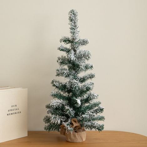 60cm Snowy Mini Fir Christmas Tree with Jute Bag Stand (1/5)