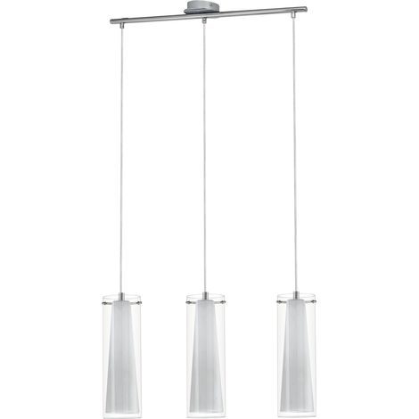 Suspension luminaire Pinto à 3 lampes, lustre suspendu en acier aspect chromé, verre transparent et opale mat, blanc, pour salon et de salle à manger, douille E27 (1/5)