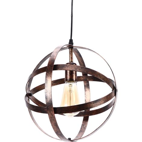 Suspension vintage en métal, globe en fer patiné, style industriel américain et nordique, idéale restaurant, hôtel, café, bar (sans ampoule, 110-220V, fixation plafond, teinte rouille) (1/5)