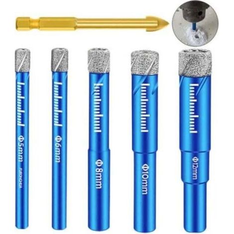 Jeu de Forets pour Carrelage, Forê Diamant Percer Gres avec 5,6,8,10,12 mm, Meche Metal pour Carrelage de 6mm