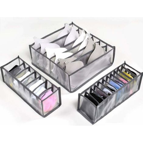 VURAHOME - Organisateur de tiroir de sous-vêtements, boîte à vêtements transparente avec bord, séparateurs de tiroir pliables pour soutiens-gorge, chaussettes, écharpes, 3 pièces (1/5)
