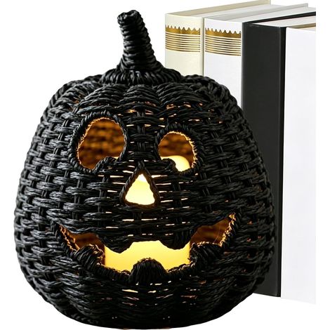 Halloween-Aufbewahrungsbox aus geflochtenem Stoff mit LED-Kerze Handgefertigter Süßigkeitenkorb für Zuhause, Wohnung, Wohnzimmer, Büro, Kamin, Esstisch, Eingangsbereich (1/5)