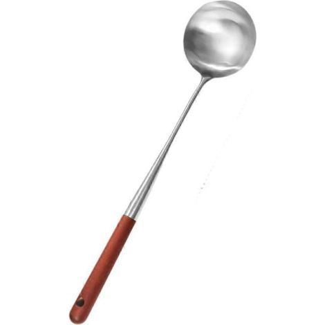 Ensemble d'ustensiles de cuisine chinois de qualité professionnelle en acier inoxydable pour wok, comprenant une spatule et une louche avec manche en bois et trou de suspension (manche de 43 cm de lon (1/2)