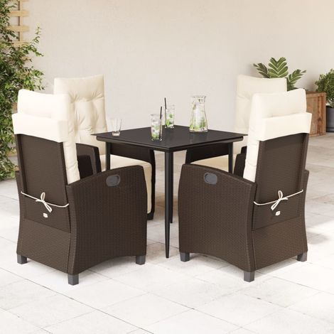 5-tlg. Garten-Essgruppe mit Kissen Braun Poly Rattan (1/5)