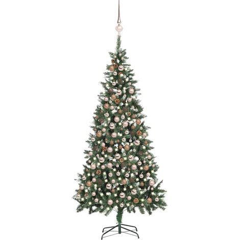 vidaXL Künstlicher Weihnachtsbaum mit Beleuchtung Kugeln Zapfen 210 cm (1/5)