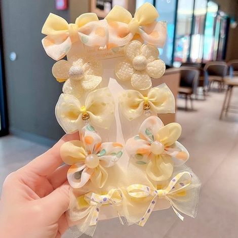 Un juego de 10 pinzas para el pelo rosas con motivo floral，fiestas y uso diario，cómodas de llevar. Lazo amarillo (1/5)