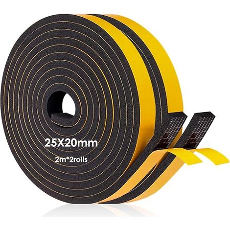 Bande d'Étanchéité Mousse Adhésive Portes Fenêtres 25mm Largeur 20mm Hauteur Isolation Thermique Anti-bruit 2 Rouleaux 2m Total 4m (1/5)