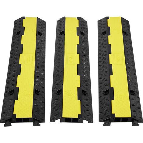 Rampe de Protection Cable 3PCS 2 Canaux Passage de Cable au Sol Charge 5443 kg/Axe Caoutchouc PVC Passe Cable Ralentisseur Modulaire Rabattable Ruban Avertissement 15 m pour Intérieur Extérieur 98x24x (1/5)