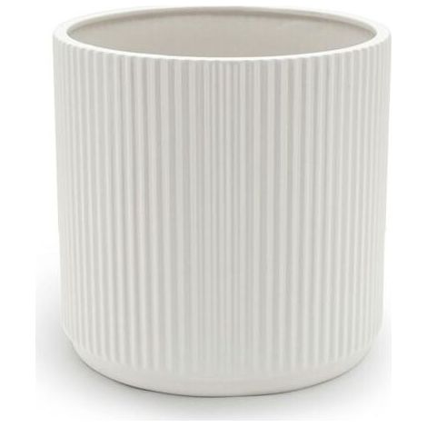 Pot de fleurs en céramique blanche à rayures verticales – Idéal pour les plantes d'intérieur, la décoration du salon, du bureau ou d'un jardin suspendu, convient à diverses plantes vertes, diamètre 9, (1/4)