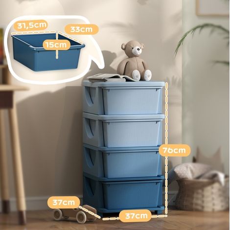 Mobile contenitore per bambini con 4 cassetti 37 x 37 x 76 cm in plastica blu HAVRYA (1/5)