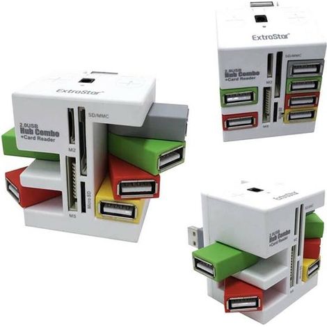 Hub Usb 2.0 Combo Lettore Micro Sd M2 Ms Sd Multi Card Reader 6 Porte Usb (1/2)