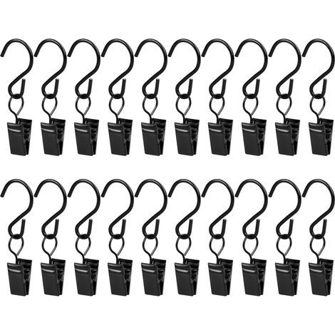 20 Stück Gardinenclips, Gardinenclips, Metall-Gardinenclips, kleine Gardinenclips-Haken, Duschvorhang-Clip-Haken, Gardinenclips, Schwarz 0,7 x 0,35 Zoll (Schwarz) (1/5)
