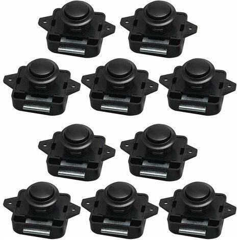 royaluxe- Norcks Lot De 10 Loquets À Bouton Poussoir - Sans Clés Pour Camping-Car, Maison, Tiroir, Armoire Noir (1/5)