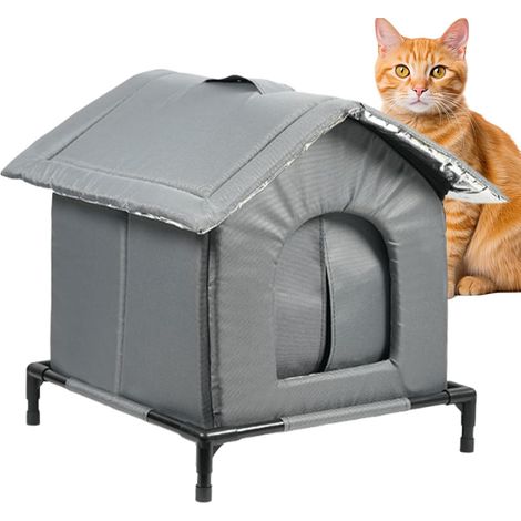 Maisons de Chat pour l'extérieur, isolé et résistant aux intempéries abri de en Plein air, abri de Chat élevé pour Les Chats errants et Les Chats, pour la Cour arrière Jardin (Grey, L) (1/5)